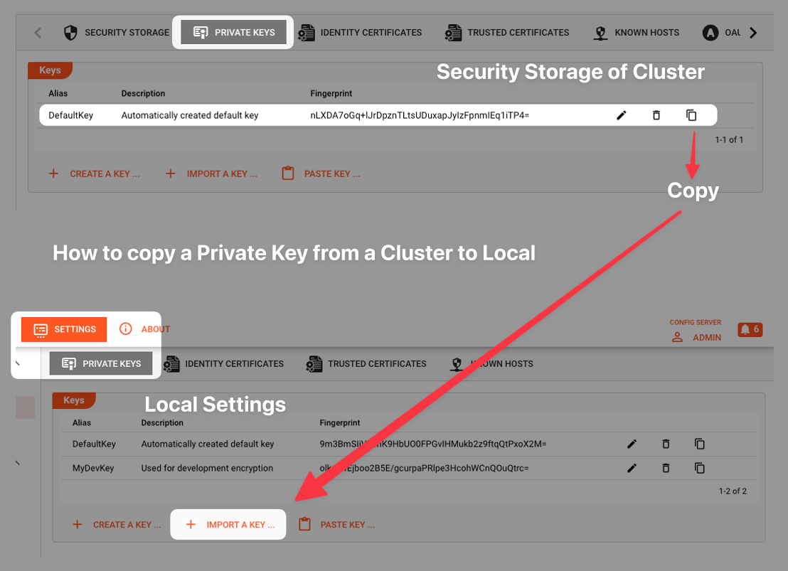 Copy Private Key from Cluster to Local Settings