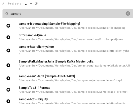 All Projects list with filter field