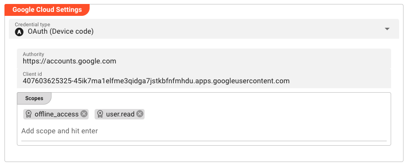 Google Cloud Settings (Connection Google Cloud)