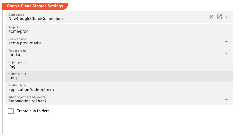 Google Cloud Storage Settings (Sink GCS)