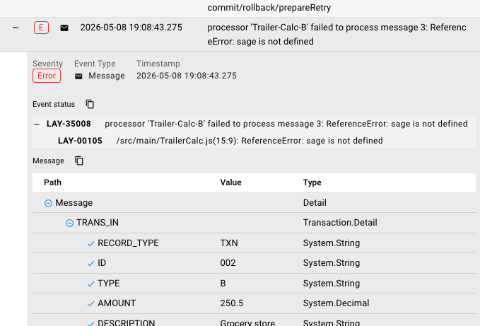 Audit Trail showing script error