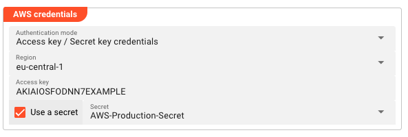 AWS Extension AWS credentials section