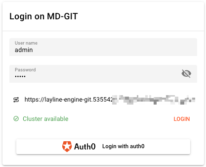 Cluster Login panel showing username/password form with OIDC provider buttons ("Login with Google", "Login with Okta")