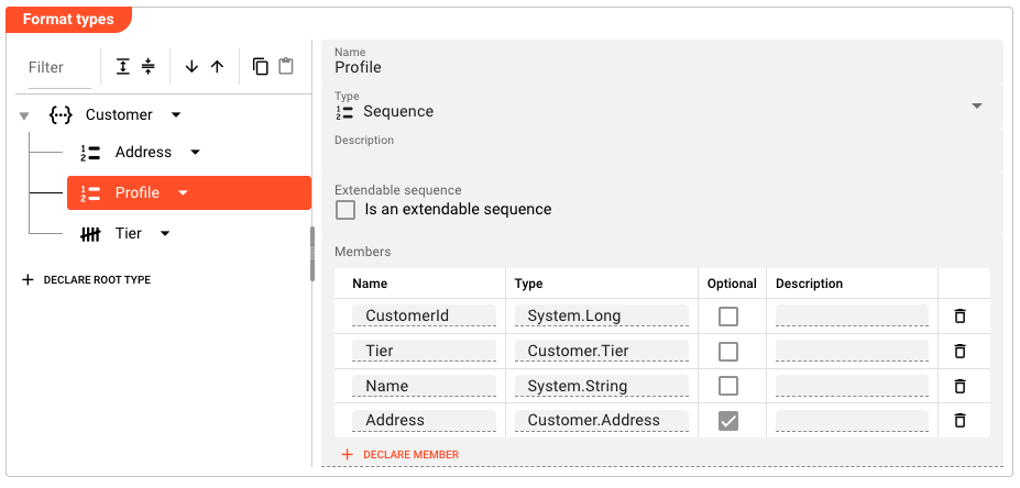 Customer namespace in the Format Types tree editor