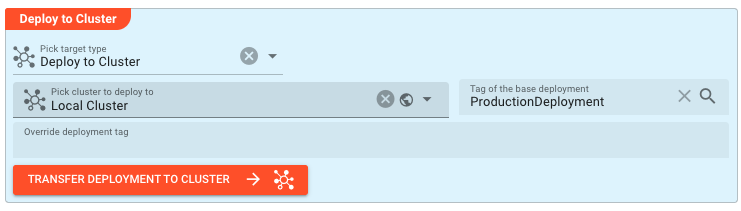 Deploy to Cluster section showing target type selector and cluster selection