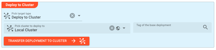 Tag Settings Deploy to Target card showing cluster selection