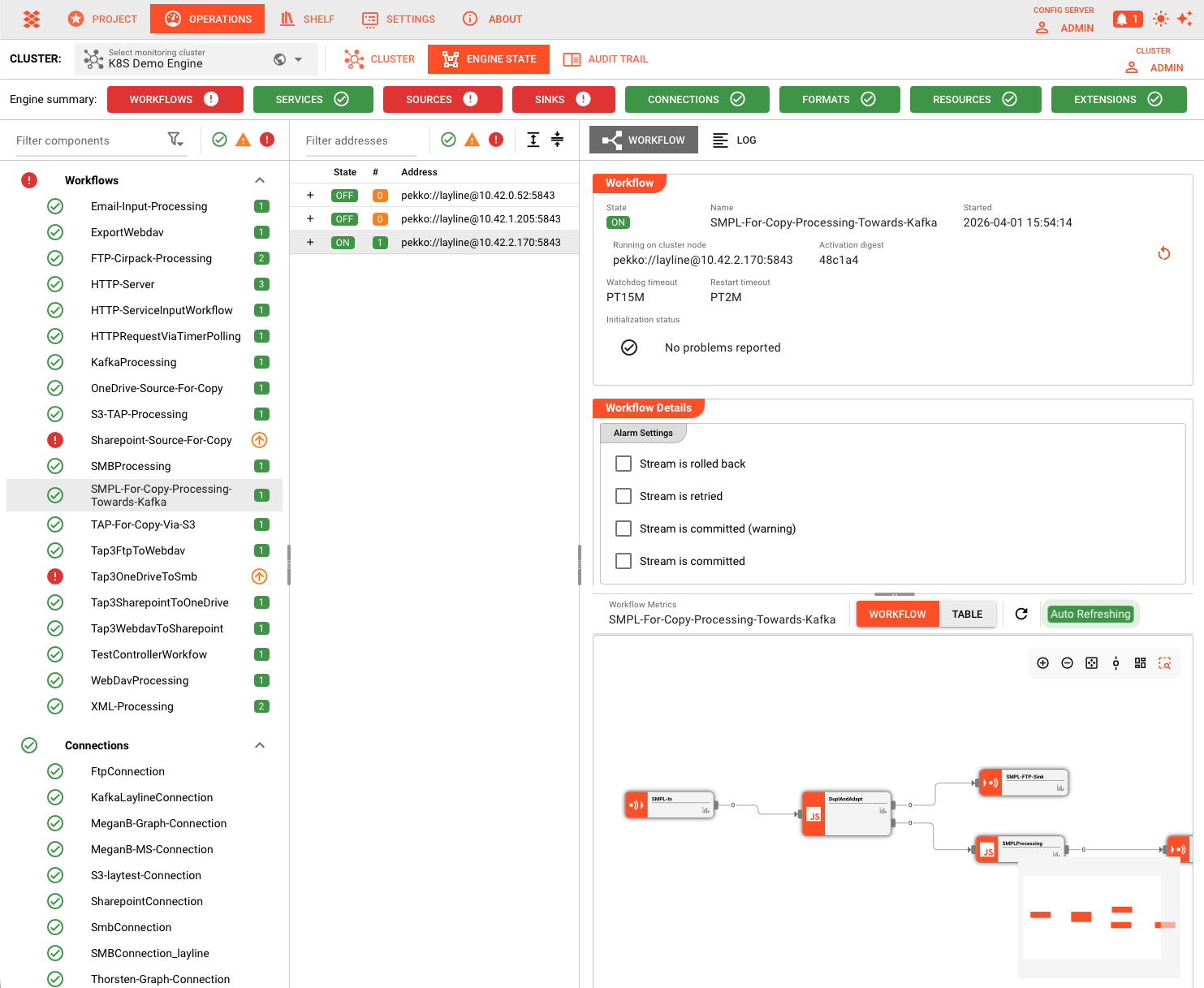 Engine State tab overview showing workflows list and detail panels