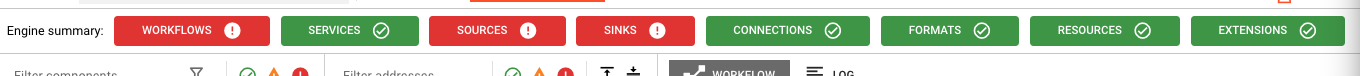 Engine Summary toolbar showing status of all asset categories