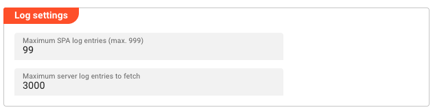Log settings configuration panel