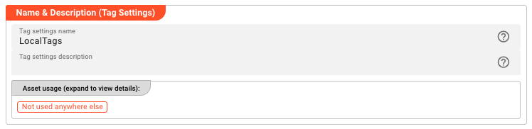 Tag Settings Name and Description card