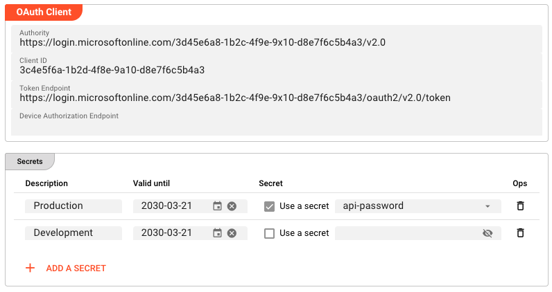 OAuthClient Resource editor