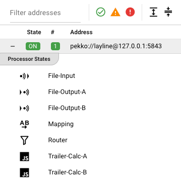 Expanded workflow row showing processor states list with icons and names
