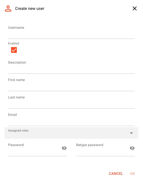 Create new user dialog